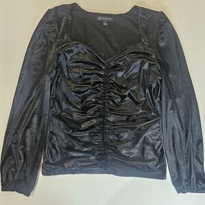 INC Velvet Top Womens Large Black Ruched